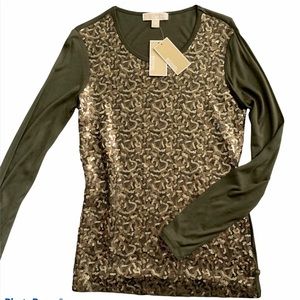 NWT MICHAEL Michael Kors Sequin Long Sleeve Tee Top